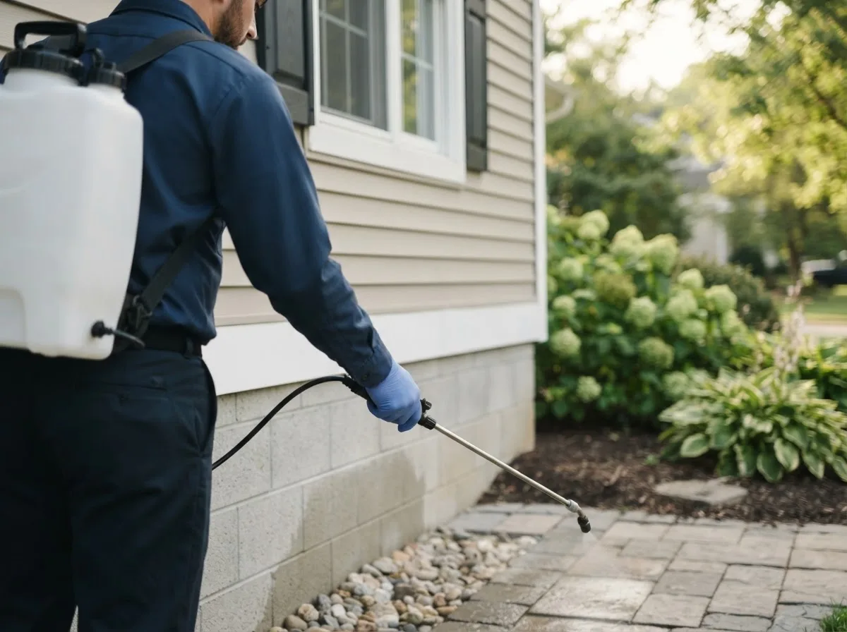 Pest control technician inspecting a home in Grove City, PA
